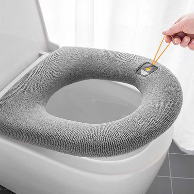 Téli meleg WC-üléshuzat Univerzális WC-ülőke párna Vastagított WC-huzat Puha O-alakú párna, mosható fürdőszobai kiegészítő
