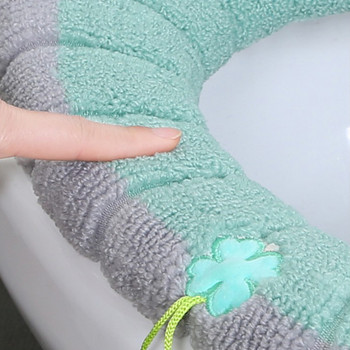 Χειμερινό ζεστό κάλυμμα καθίσματος τουαλέτας Πλένεται κάθισμα τουαλέτας μπάνιου με λαβή Παχύ μαλακό μαξιλάρι Πλεκτό ζεστό κάθισμα τουαλέτας