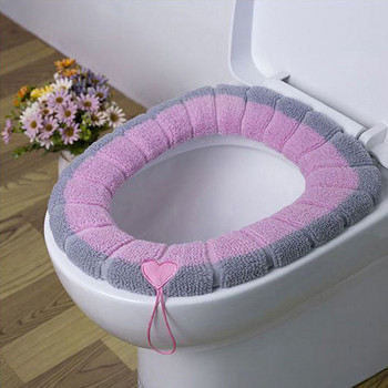 Χειμερινό ζεστό κάλυμμα καθίσματος τουαλέτας Πλένεται κάθισμα τουαλέτας μπάνιου με λαβή Παχύ μαλακό μαξιλάρι Πλεκτό ζεστό κάθισμα τουαλέτας
