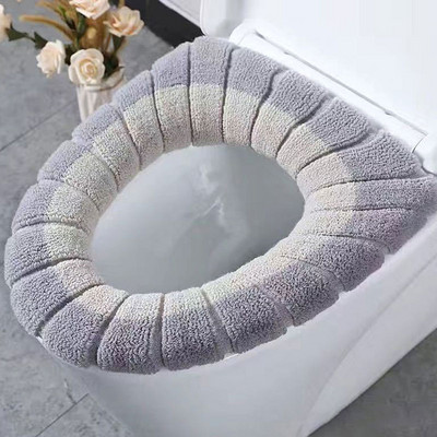 Ziemas siltais tualetes sēdekļa pārvalks mazgājams vannas istabas tualetes sēdeklis ar rokturi, sabiezināts, mīksts spilvens, trikotāžas silts tualetes sēdeklis
