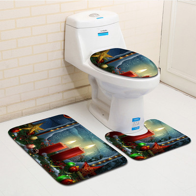 Zeegle Ziemassvētku Bahtroom paklājiņu komplekts Neslīdošs tualetes grīdas paklājiņš Tualetes apdares paklāja komplekts Absorbcijas pēdu paklājiņš Mikrošķiedras tualetes paklājs