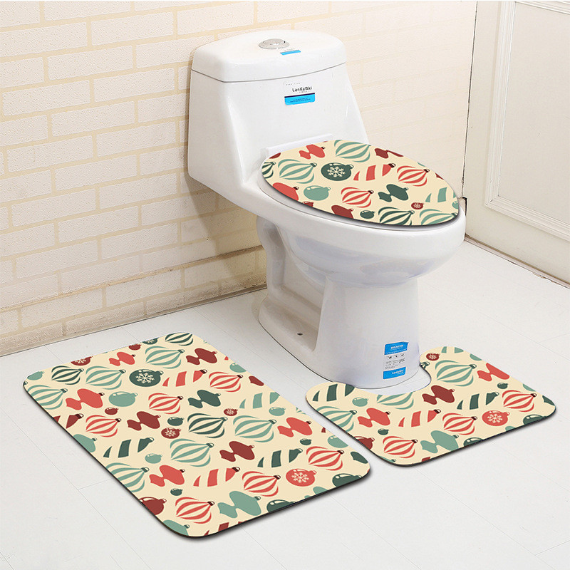 Zeegle Ziemassvētku Bahtroom paklājiņu komplekts Neslīdošs tualetes grīdas paklājiņš Tualetes apdares paklāja komplekts Absorbcijas pēdu paklājiņš Mikrošķiedras tualetes paklājs