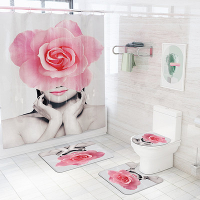 Eiropas stila meitenes apdrukas vannas istabas paklājiņa komplekts mājas dekorēšanai, absorbējošs mikrošķiedras vannas istabas paklāju komplekts, neslīdošs tualetes kāju paklājiņš