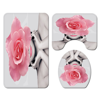 Eiropas stila meitenes apdrukas vannas istabas paklājiņa komplekts mājas dekorēšanai, absorbējošs mikrošķiedras vannas istabas paklāju komplekts, neslīdošs tualetes kāju paklājiņš