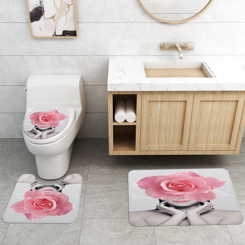 Eiropas stila meitenes apdrukas vannas istabas paklājiņa komplekts mājas dekorēšanai, absorbējošs mikrošķiedras vannas istabas paklāju komplekts, neslīdošs tualetes kāju paklājiņš