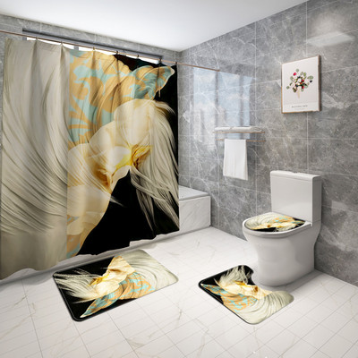 Eiropas stila vannas paklājiņš vannas istabā un mikrošķiedras dušas aizkaru komplekts tualetes paklājam Ūdensizturīgs pretslīdes dušas kāju paklājiņa komplekts