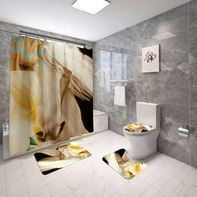 Eiropas stila vannas paklājiņš vannas istabā un mikrošķiedras dušas aizkaru komplekts tualetes paklājam Ūdensizturīgs pretslīdes dušas kāju paklājiņa komplekts