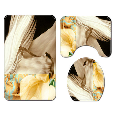 Eiropas stila vannas paklājiņš vannas istabā un mikrošķiedras dušas aizkaru komplekts tualetes paklājam Ūdensizturīgs pretslīdes dušas kāju paklājiņa komplekts