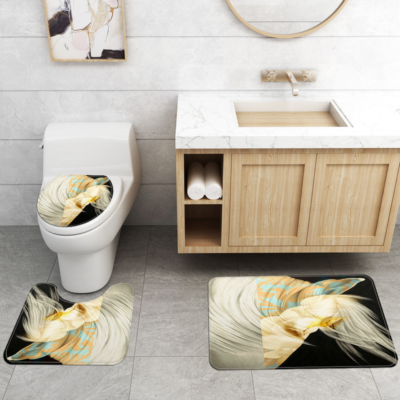 Eiropas stila vannas paklājiņš vannas istabā un mikrošķiedras dušas aizkaru komplekts tualetes paklājam Ūdensizturīgs pretslīdes dušas kāju paklājiņa komplekts