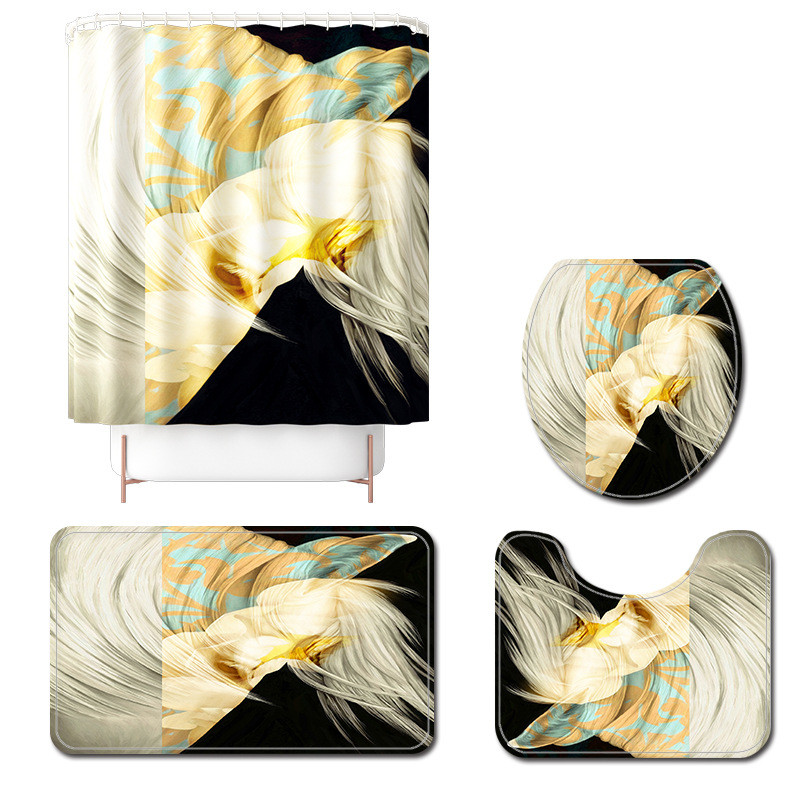 Eiropas stila vannas paklājiņš vannas istabā un mikrošķiedras dušas aizkaru komplekts tualetes paklājam Ūdensizturīgs pretslīdes dušas kāju paklājiņa komplekts