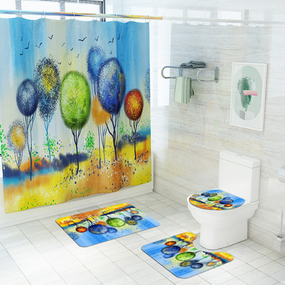 Karikatūras balons Print Vannas paklājiņš Vannas paklājs un ūdensnecaurlaidīgs dušas aizkaru komplekts Mājas dekors Tualetes paklājiņš Neslīdošs kāju paklājiņu komplekts
