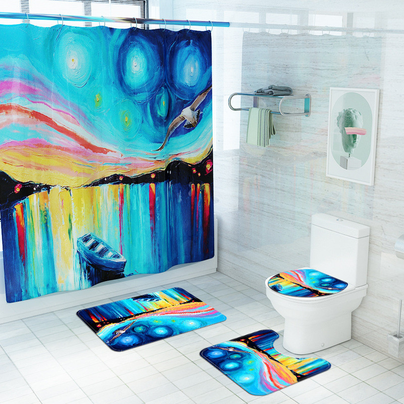 Karikatūras balons Print Vannas paklājiņš Vannas paklājs un ūdensnecaurlaidīgs dušas aizkaru komplekts Mājas dekors Tualetes paklājiņš Neslīdošs kāju paklājiņu komplekts