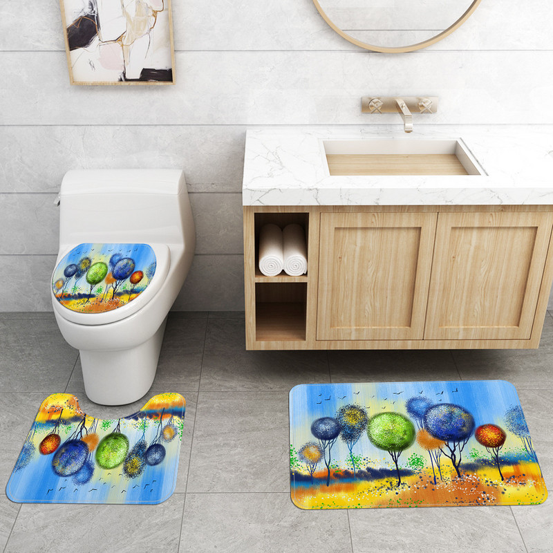 Karikatūras balons Print Vannas paklājiņš Vannas paklājs un ūdensnecaurlaidīgs dušas aizkaru komplekts Mājas dekors Tualetes paklājiņš Neslīdošs kāju paklājiņu komplekts