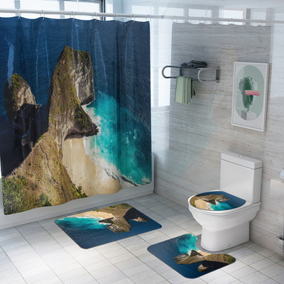 Zeegle vannas istabas durvju paklājs grīdas paklājs dušas aizkars ar 3D drukātu tualetes paklāja komplektu pretslīdošs dušas paklājiņš, ūdens absorbējošs kāju paklājiņš