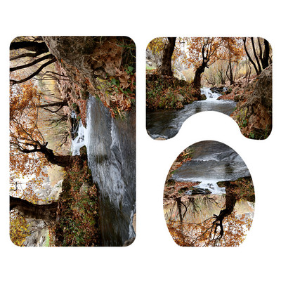 Zeegle vannas istabas durvju paklājs grīdas paklājs dušas aizkars ar 3D drukātu tualetes paklāja komplektu pretslīdošs dušas paklājiņš, ūdens absorbējošs kāju paklājiņš