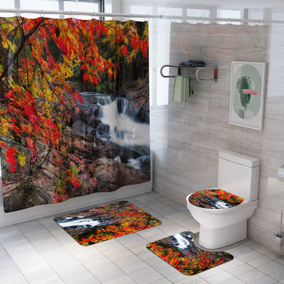 Zeegle vannas istabas durvju paklājs grīdas paklājs dušas aizkars ar 3D drukātu tualetes paklāja komplektu pretslīdošs dušas paklājiņš, ūdens absorbējošs kāju paklājiņš