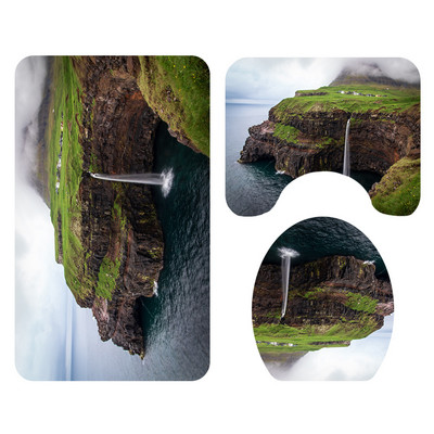 Zeegle vannas istabas durvju paklājs grīdas paklājs dušas aizkars ar 3D drukātu tualetes paklāja komplektu pretslīdošs dušas paklājiņš, ūdens absorbējošs kāju paklājiņš