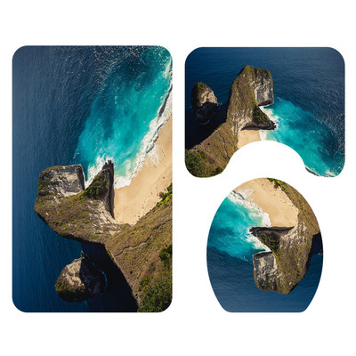 Zeegle vannas istabas durvju paklājs grīdas paklājs dušas aizkars ar 3D drukātu tualetes paklāja komplektu pretslīdošs dušas paklājiņš, ūdens absorbējošs kāju paklājiņš