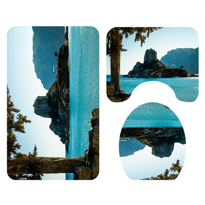 Zeegle vannas istabas durvju paklājs grīdas paklājs dušas aizkars ar 3D drukātu tualetes paklāja komplektu pretslīdošs dušas paklājiņš, ūdens absorbējošs kāju paklājiņš