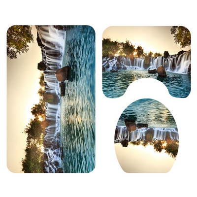 Zeegle vannas istabas durvju paklājs grīdas paklājs dušas aizkars ar 3D drukātu tualetes paklāja komplektu pretslīdošs dušas paklājiņš, ūdens absorbējošs kāju paklājiņš