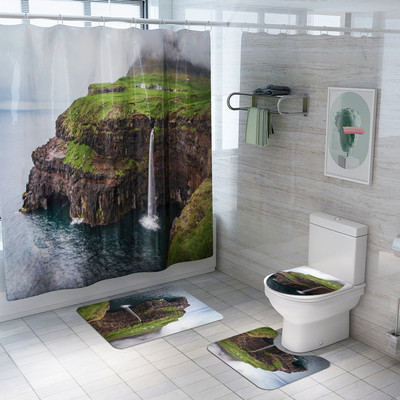 Zeegle vannas istabas durvju paklājs grīdas paklājs dušas aizkars ar 3D drukātu tualetes paklāja komplektu pretslīdošs dušas paklājiņš, ūdens absorbējošs kāju paklājiņš