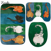 Zeegle Cartoon Cat Printed 3Gb Vannas istabas paklājiņi Pretslīdes vannas paklāji Vannas istabas grīdas paklāji Mazgājami vannas istabas paklāji Vannas paklājiņu komplekts