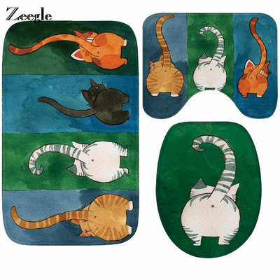 Zeegle Cartoon Cat Printed 3 τμχ Χαλάκια μπάνιου Αντιολισθητικά Χαλιά Μπάνιου Πατάκια Μπάνιου Σετ Μοκέτες Μπάνιου που πλένονται