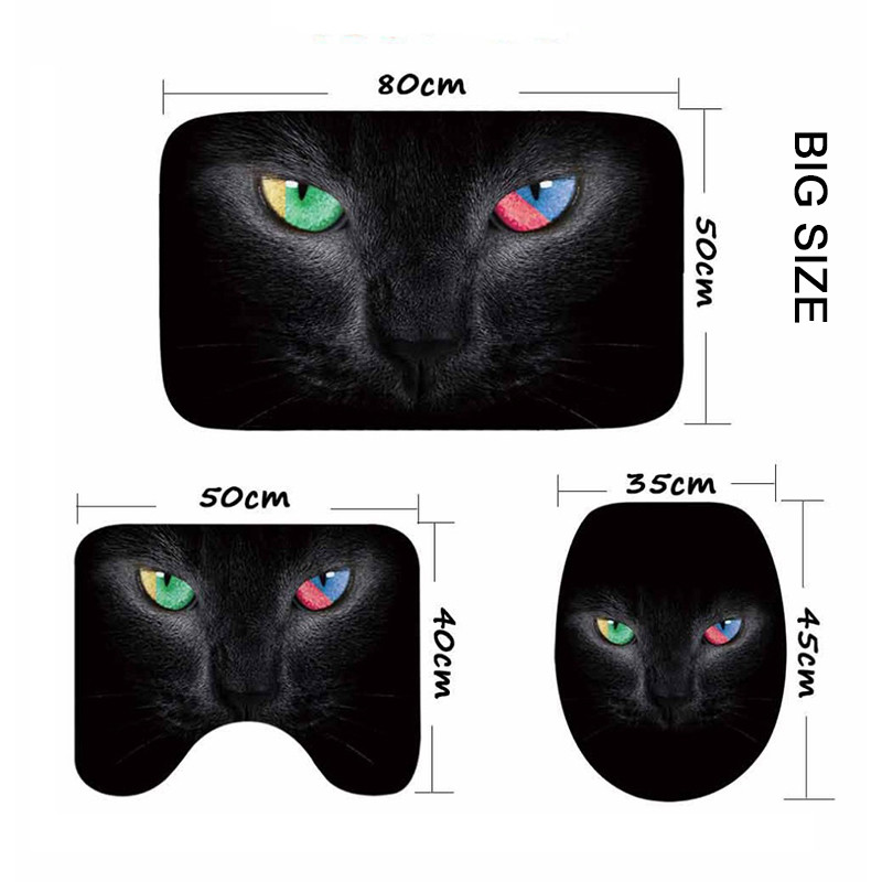Zeegle Cartoon Cat Printed 3Gb Vannas istabas paklājiņi Pretslīdes vannas paklāji Vannas istabas grīdas paklāji Mazgājami vannas istabas paklāji Vannas paklājiņu komplekts