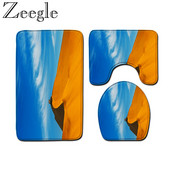 3 gab. Paklāja paklājs vannas istabai Paklājs vannas paklājs dušas istabas tualetes pārsegs vannas paklāja komplekts, pjedestāls tualetes paklājs Ainaviska raksta vannas paklājs