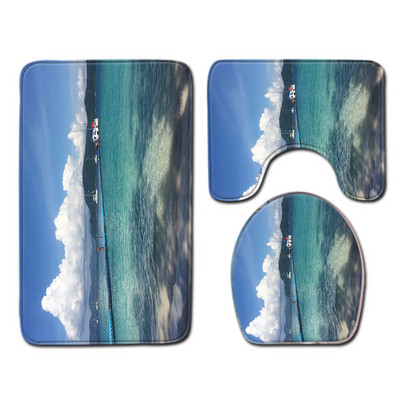 3 gab. Paklāja paklājs vannas istabai Paklājs vannas paklājs dušas istabas tualetes pārsegs vannas paklāja komplekts, pjedestāls tualetes paklājs Ainaviska raksta vannas paklājs