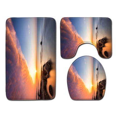 3 gab. Paklāja paklājs vannas istabai Paklājs vannas paklājs dušas istabas tualetes pārsegs vannas paklāja komplekts, pjedestāls tualetes paklājs Ainaviska raksta vannas paklājs