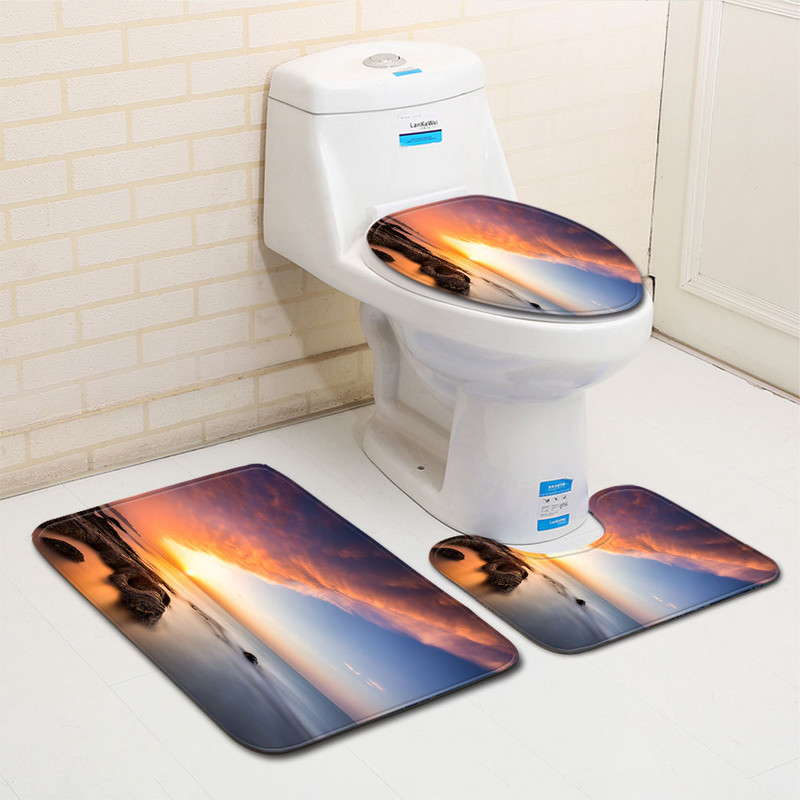 3 gab. Paklāja paklājs vannas istabai Paklājs vannas paklājs dušas istabas tualetes pārsegs vannas paklāja komplekts, pjedestāls tualetes paklājs Ainaviska raksta vannas paklājs