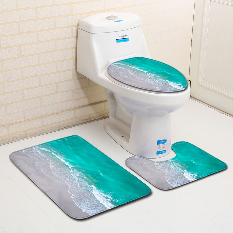 3 gab. Paklāja paklājs vannas istabai Paklājs vannas paklājs dušas istabas tualetes pārsegs vannas paklāja komplekts, pjedestāls tualetes paklājs Ainaviska raksta vannas paklājs