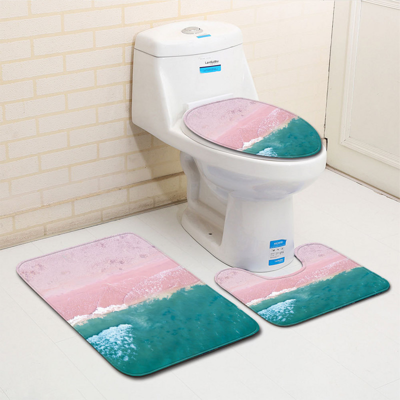 3 gab. Paklāja paklājs vannas istabai Paklājs vannas paklājs dušas istabas tualetes pārsegs vannas paklāja komplekts, pjedestāls tualetes paklājs Ainaviska raksta vannas paklājs