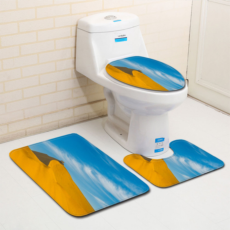 3 gab. Paklāja paklājs vannas istabai Paklājs vannas paklājs dušas istabas tualetes pārsegs vannas paklāja komplekts, pjedestāls tualetes paklājs Ainaviska raksta vannas paklājs