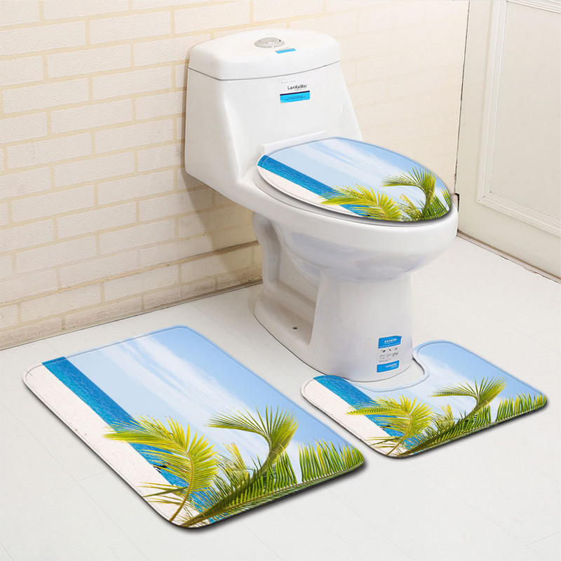 3 gab. Paklāja paklājs vannas istabai Paklājs vannas paklājs dušas istabas tualetes pārsegs vannas paklāja komplekts, pjedestāls tualetes paklājs Ainaviska raksta vannas paklājs