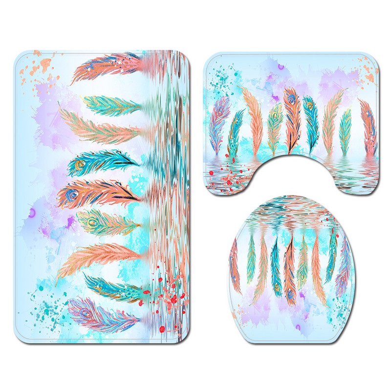 Värviline vannimatt ja dušikardina komplekt Kodusisustus Vannitoa vaip Mikrokiust imav WC-istmekatte matt Vannitoa jalamatt