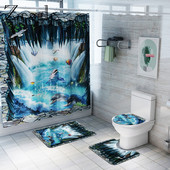 Vannitoa vaip vannimatt ja dušikardina komplekt 3D delfiiniga trükitud duširuumi vannivaip WC Vannitoa vaibamatt