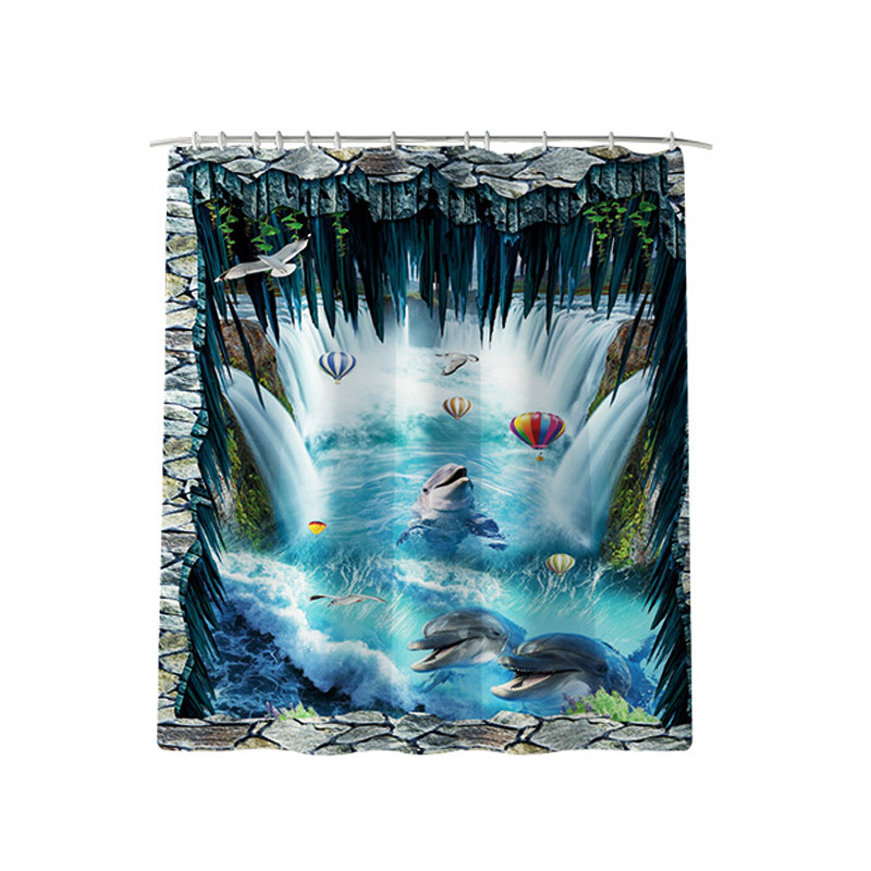 Vannitoa vaip vannimatt ja dušikardina komplekt 3D delfiiniga trükitud duširuumi vannivaip WC Vannitoa vaibamatt