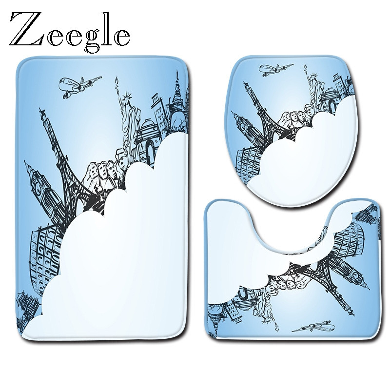 Zeegle vannas istabas paklājiņu komplekts tualetes dekoram Flaneļa pretslīdes vannas grīdas paklājs paklājs vannas istabas piederumi mazgājams moderns paklājs