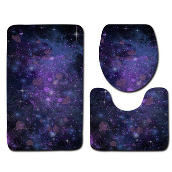 Zeegle 3Pcs Starry Sky Pattern Микрофибърни постелки за баня Неплъзгащи се подови постелки Комплект килими за баня Комплект миещи се тоалетни килими Комплект домашен декор