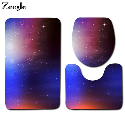 Zeegle 3Pcs Μοτίβο Starry Sky Χαλάκια μπάνιου από μικροΐνες Αντιολισθητικά Σετ χαλιών μπάνιου Σετ χαλιών τουαλέτας που πλένονται Σετ διακόσμηση σπιτιού