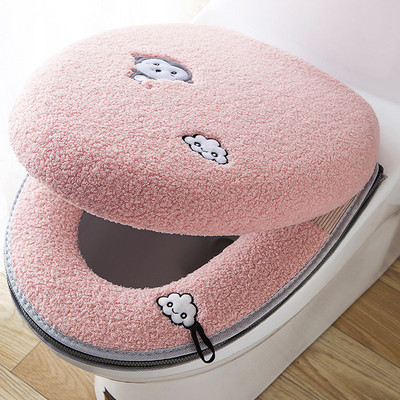 Комплект подложки за тоалетна седалка Универсален комплект от 2 бр./компл. Възглавница+покривало за капак Топла мека миеща се миеща се калъфка за седалка Зимна подложка Подложки за биде