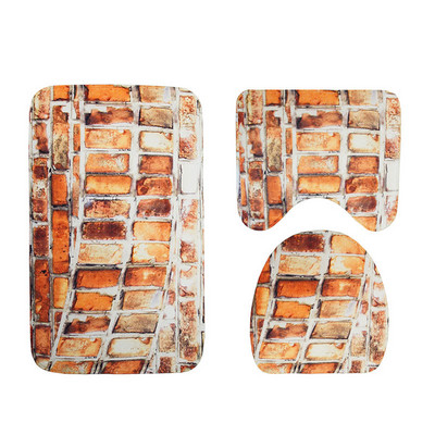 Zeegle neklizajuća prostirka za kupaonicu, kamena cigla, otisnuta prostirka za kupaonicu, set kupaonskih tepiha od 3 komada, upijajuća prostirka za WC, kupaonske podne prostirke