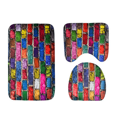 Zeegle neklizajuća prostirka za kupaonicu, kamena cigla, otisnuta prostirka za kupaonicu, set kupaonskih tepiha od 3 komada, upijajuća prostirka za WC, kupaonske podne prostirke