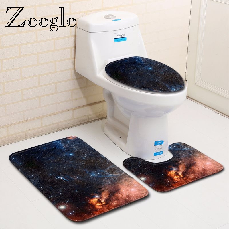 Zeegle 3gab Creative vannas paklāju komplekts mazgājams vannas istabas paklāja tualete U veida paklājiņš Mikrošķiedras pjedestāls vannas istabas paklāja komplekts grīdas paklājs