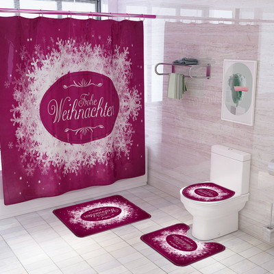 Klasisks Ziemassvētku mājas dekors vannas paklājiņš un dušas aizkaru komplekts Vannas istabas paklājs tualetes sēdekļa pārklāja paklājiņš vannas istabas neslīdošs grīdas paklājiņš