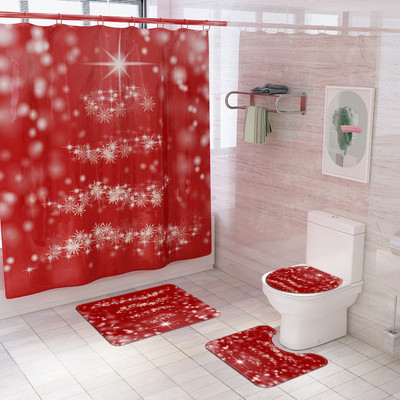Klasisks Ziemassvētku mājas dekors vannas paklājiņš un dušas aizkaru komplekts Vannas istabas paklājs tualetes sēdekļa pārklāja paklājiņš vannas istabas neslīdošs grīdas paklājiņš