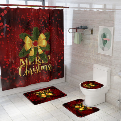 Klasisks Ziemassvētku mājas dekors vannas paklājiņš un dušas aizkaru komplekts Vannas istabas paklājs tualetes sēdekļa pārklāja paklājiņš vannas istabas neslīdošs grīdas paklājiņš