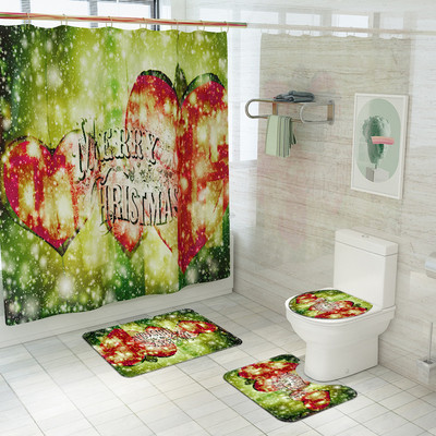 Klasisks Ziemassvētku mājas dekors vannas paklājiņš un dušas aizkaru komplekts Vannas istabas paklājs tualetes sēdekļa pārklāja paklājiņš vannas istabas neslīdošs grīdas paklājiņš